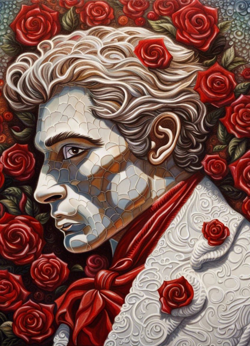 Casanova with Scarlet Rose: Hyperrealistic Art