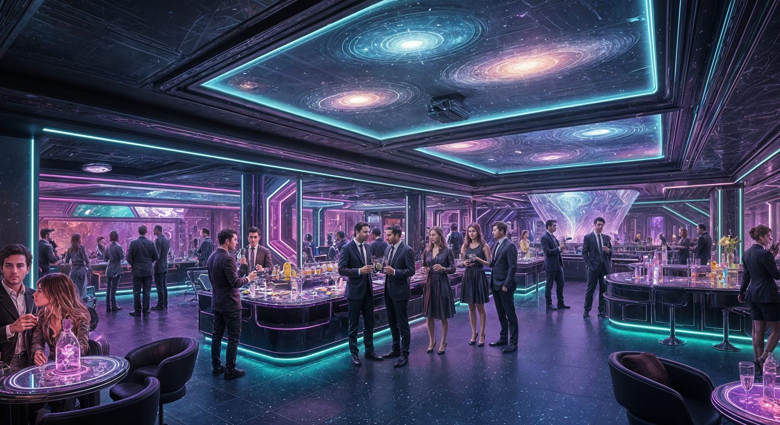 Galactic Lounge with Biomechanical City View