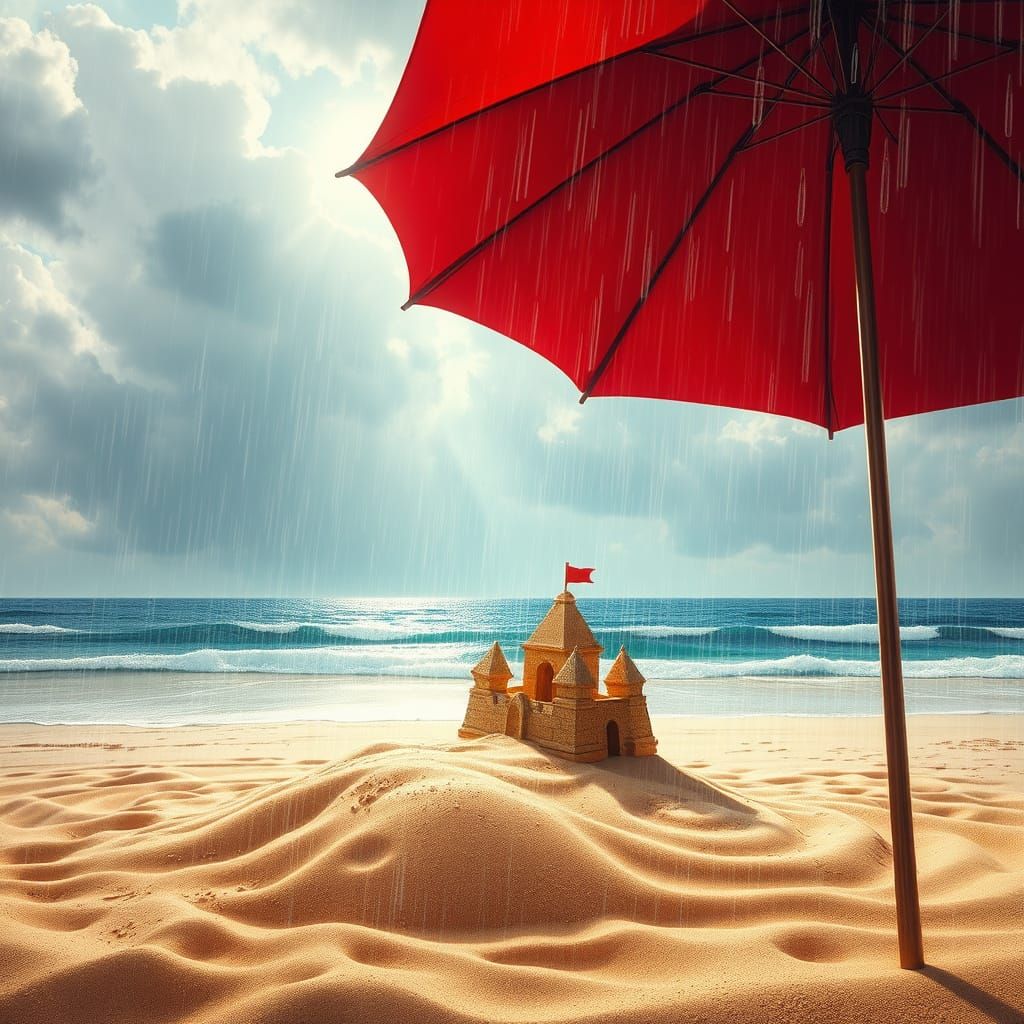 Desert Beach Sandcastle Melts in Storm