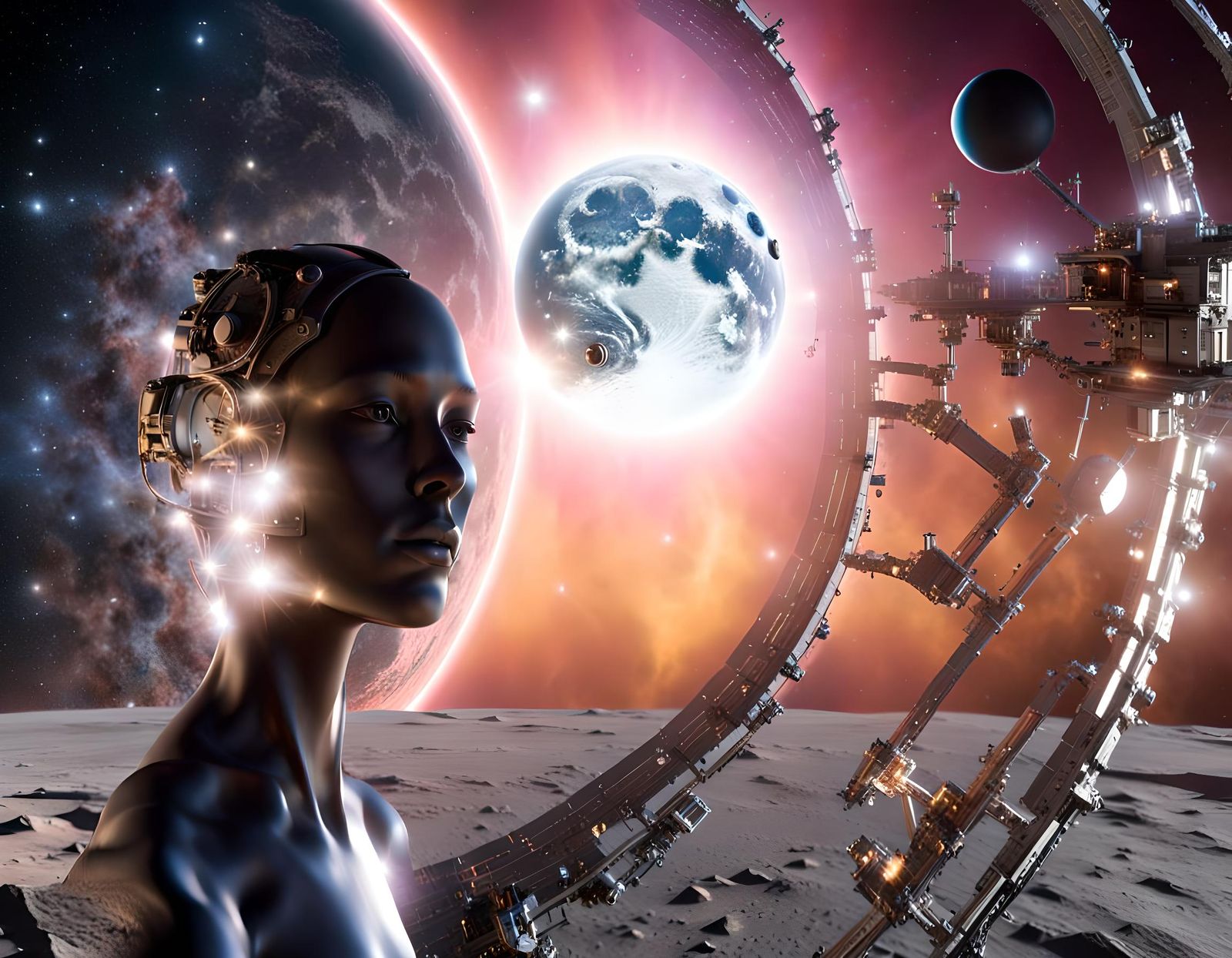 Philosopher's Body Orbits Moon in Space