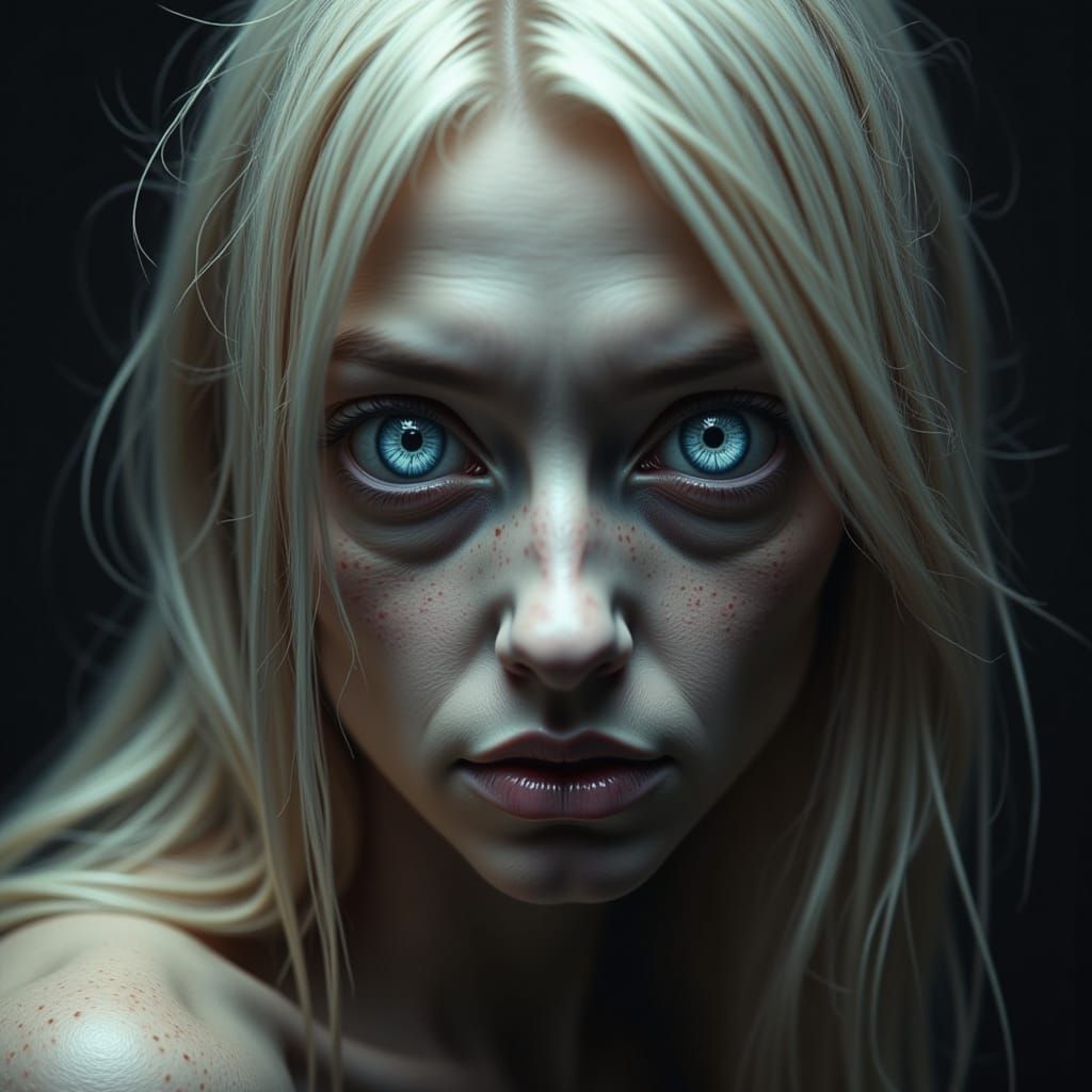 Surreal Portrait: Blonde Woman with Spiraling Eyes