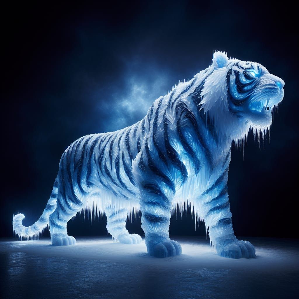 Gigantic Ice Tiger Apparition in Dark Fantasy