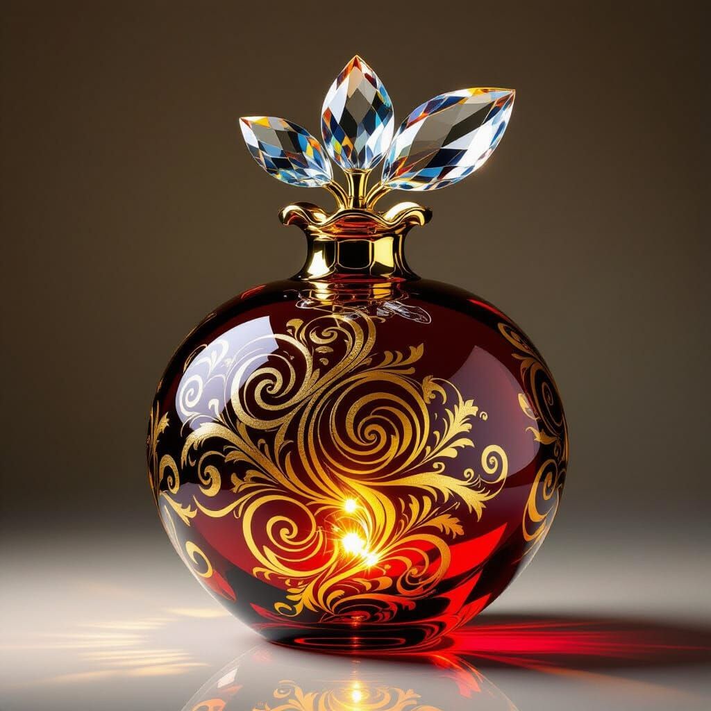 Glass Pomegranate Sculpture with Golden Swirls