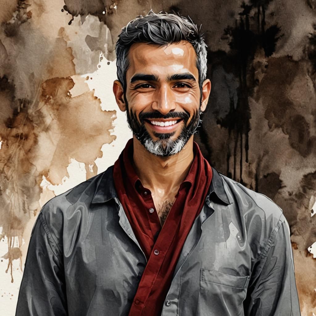 Handsome Man with Beard in Alcohol Ink Style