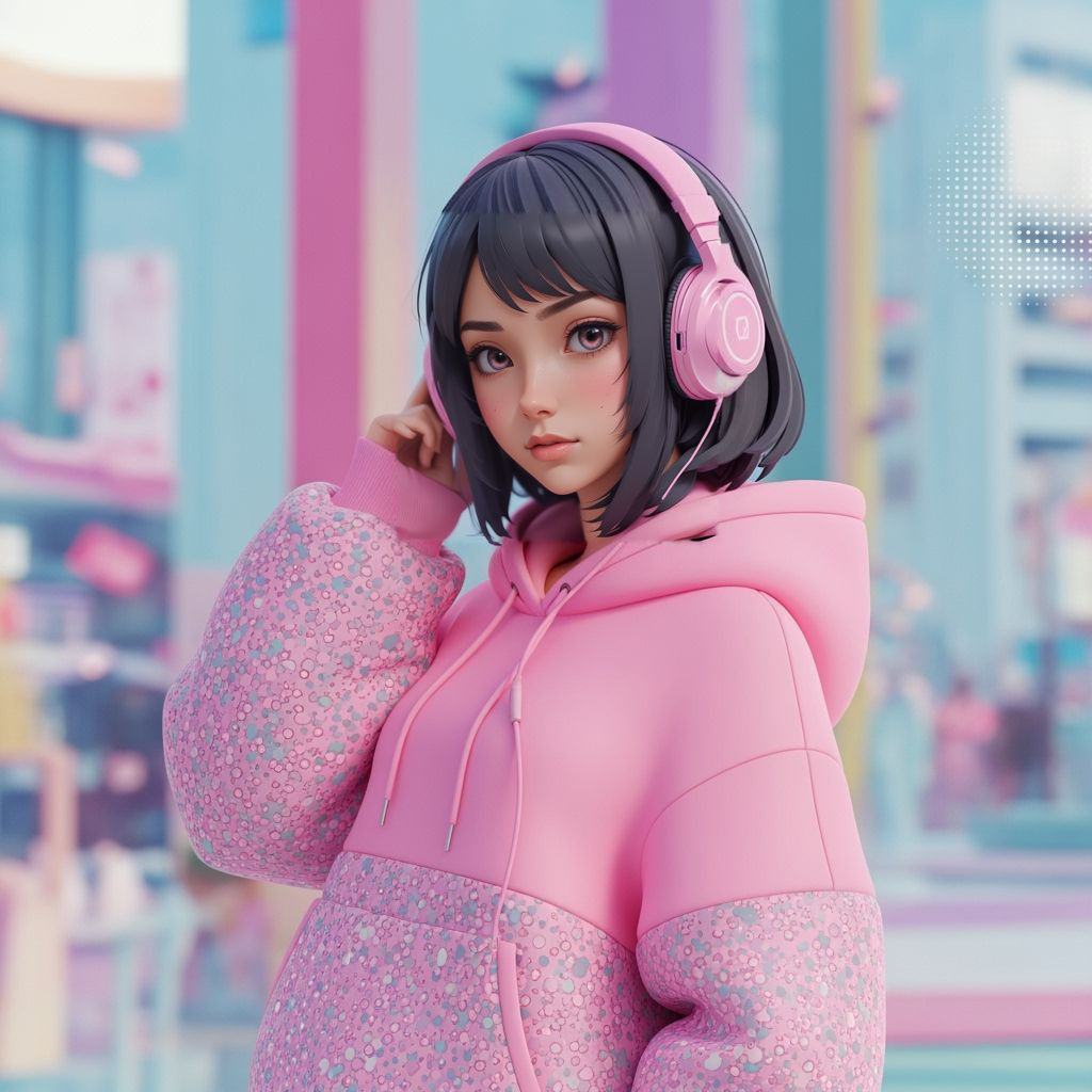 Stylish Cartoon Girl with Pink Hoodie in 3D Anime Style