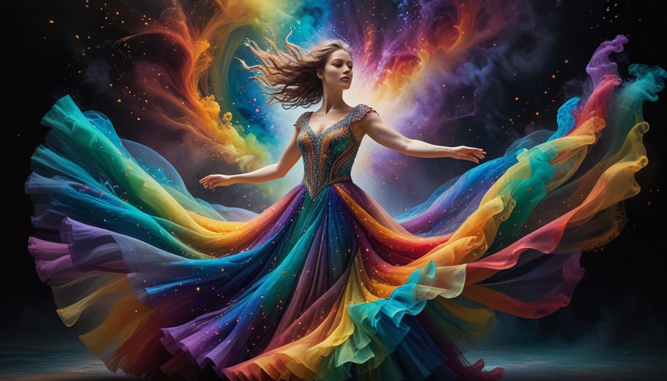 Rainbow Dress: Ethereal Woman in Nebula