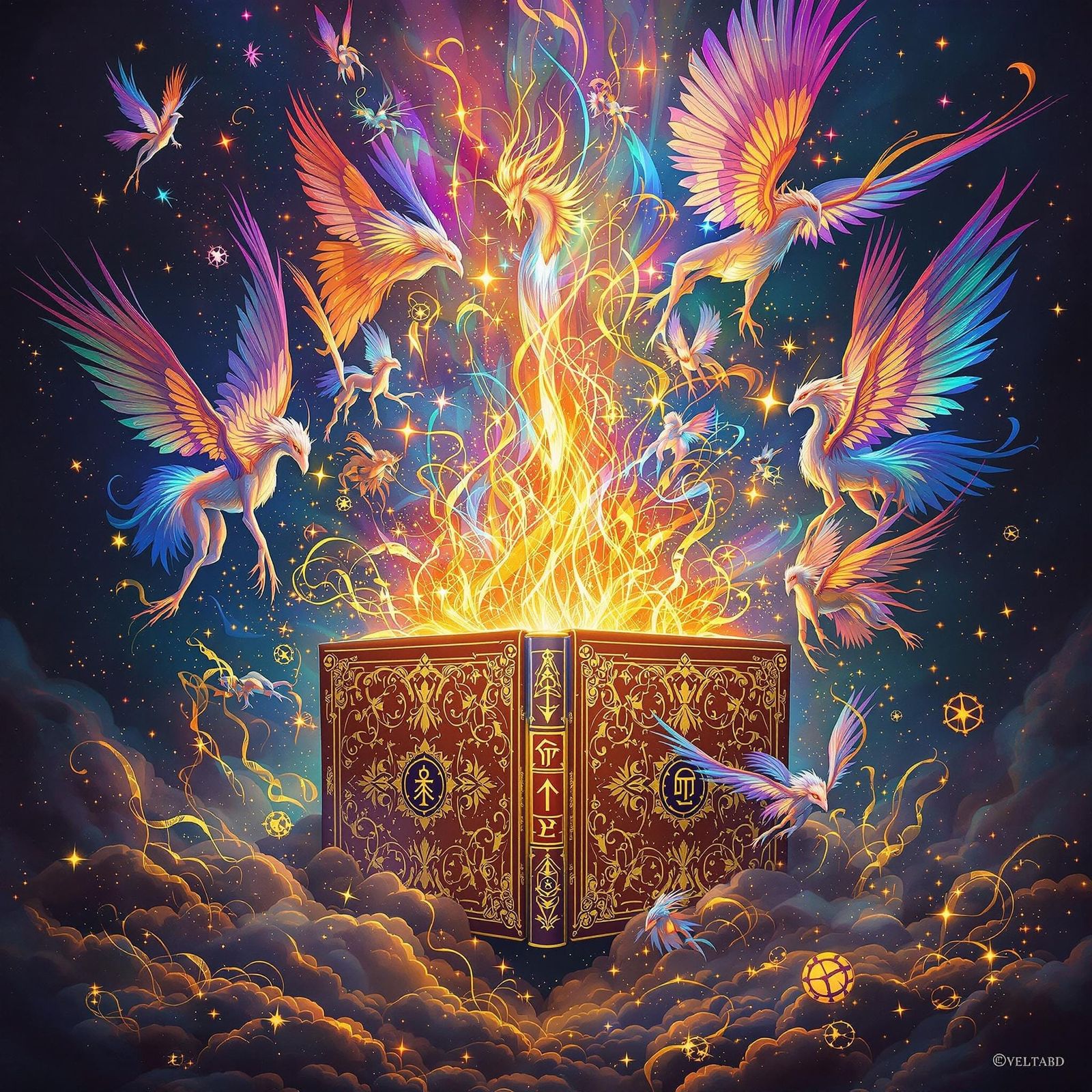 Mythical Creatures Emerge from Neon Book