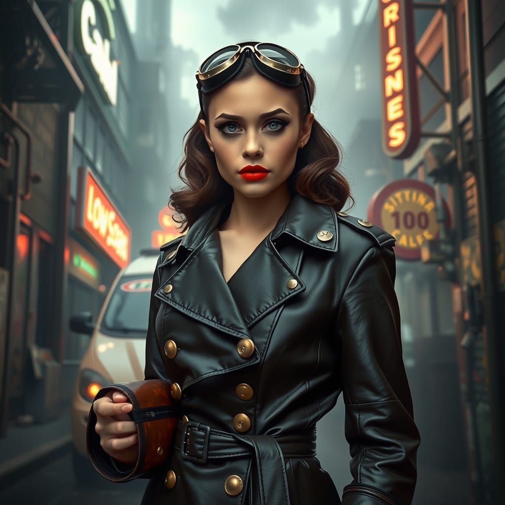 Dieselpunk Goddess Emerges from Retro-Futuristic Shadows