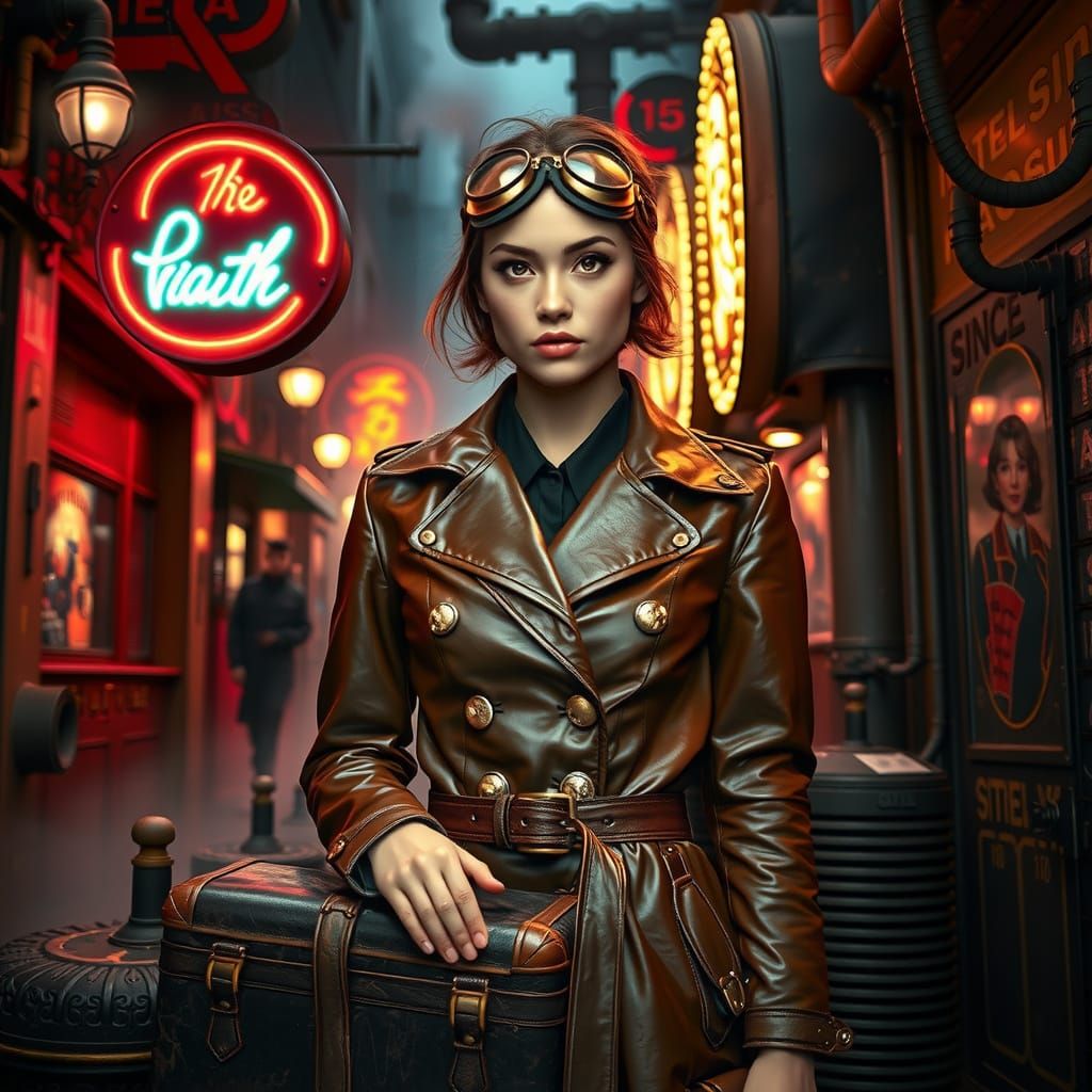 Dieselpunk Goddess in Gritty Alleyway Splendor