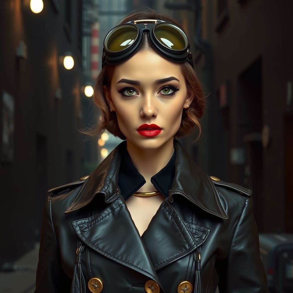 Dieselpunk Goddess in Gritty, Atmospheric Alleyway