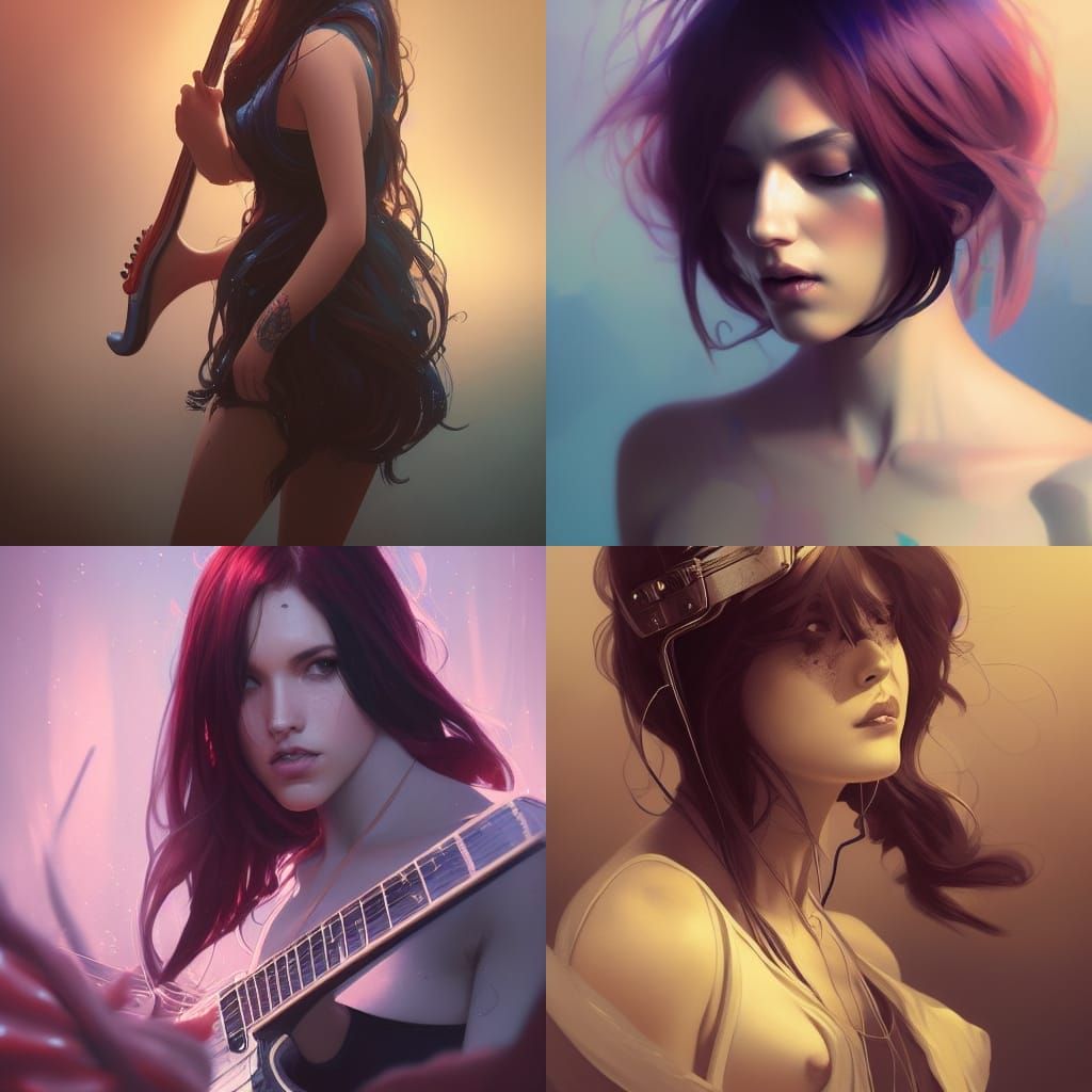 Rock Girl Guitar Portrait: Hyperdetailed Art Station Concept