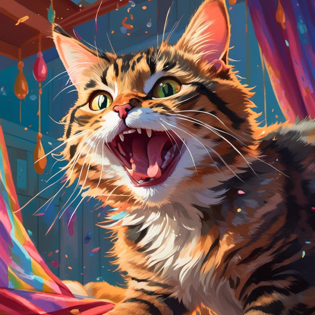 Screaming Tabby Cat Portrait in Hyperrealistic Style