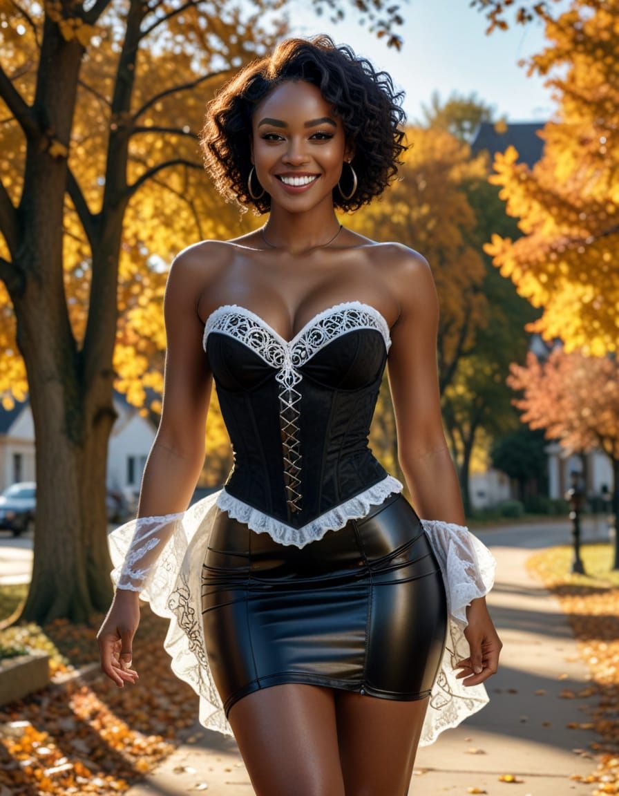 Sensual Ebony Woman Celebrates Autumn in Gothic Style