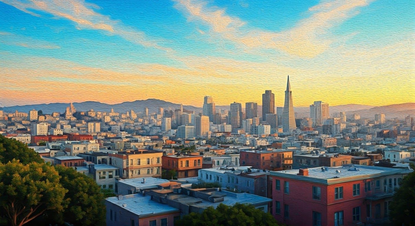 Elegant Oil on Canvas Masterpiece: San Francisco Cityscape