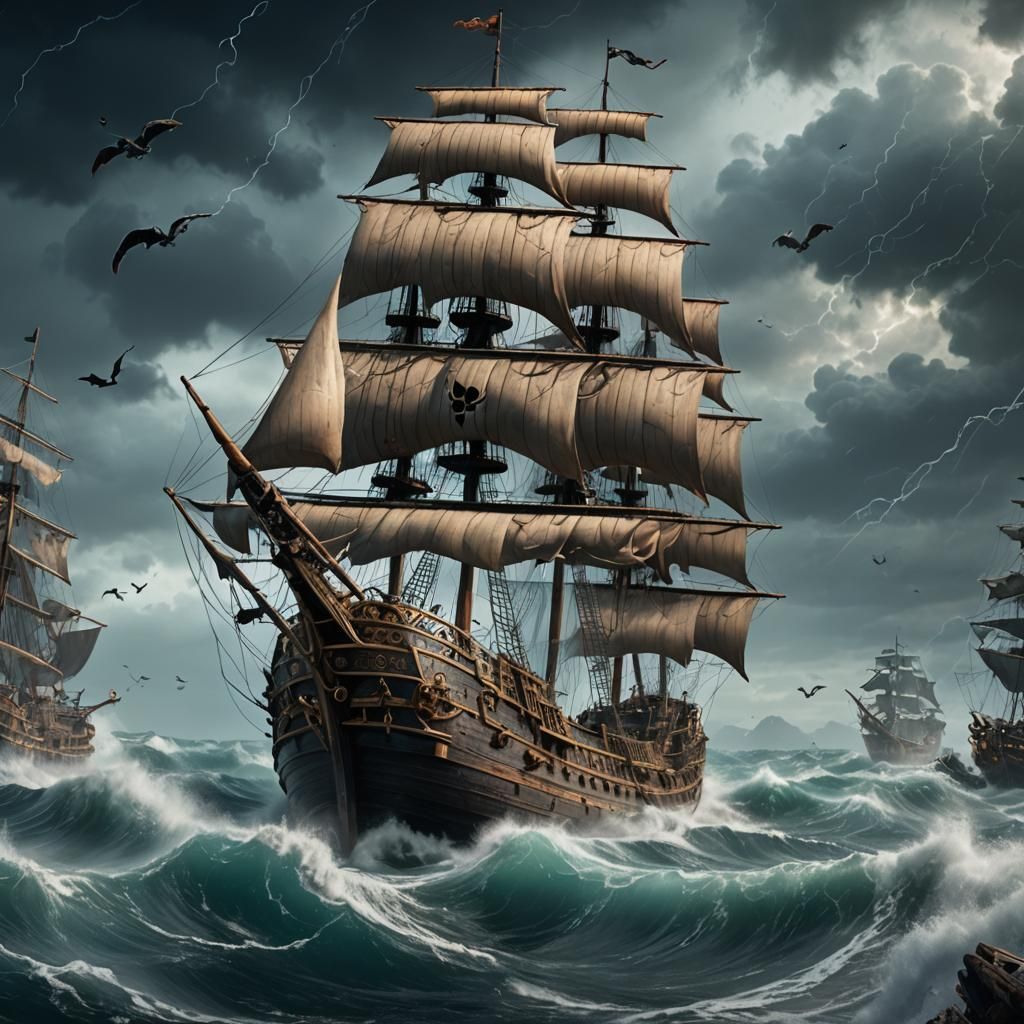 Ghost Pirate Ship on Stormy Seas