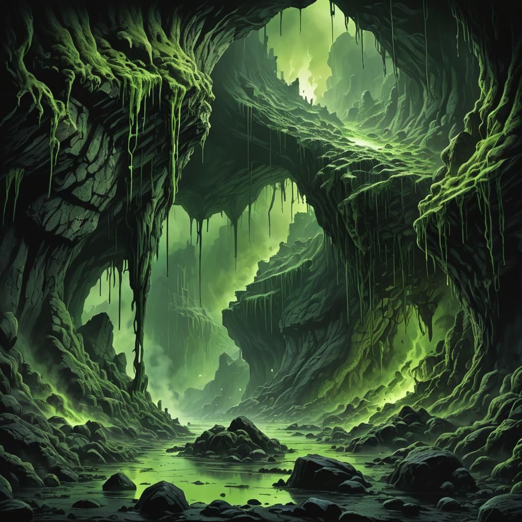 Eerie Slime Cave: Dark Fantasy Illustration