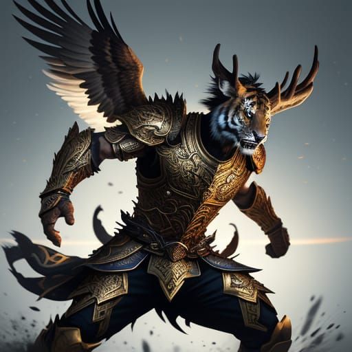 Warrior Embodies Animal Spirits in Dynamic Concept Art