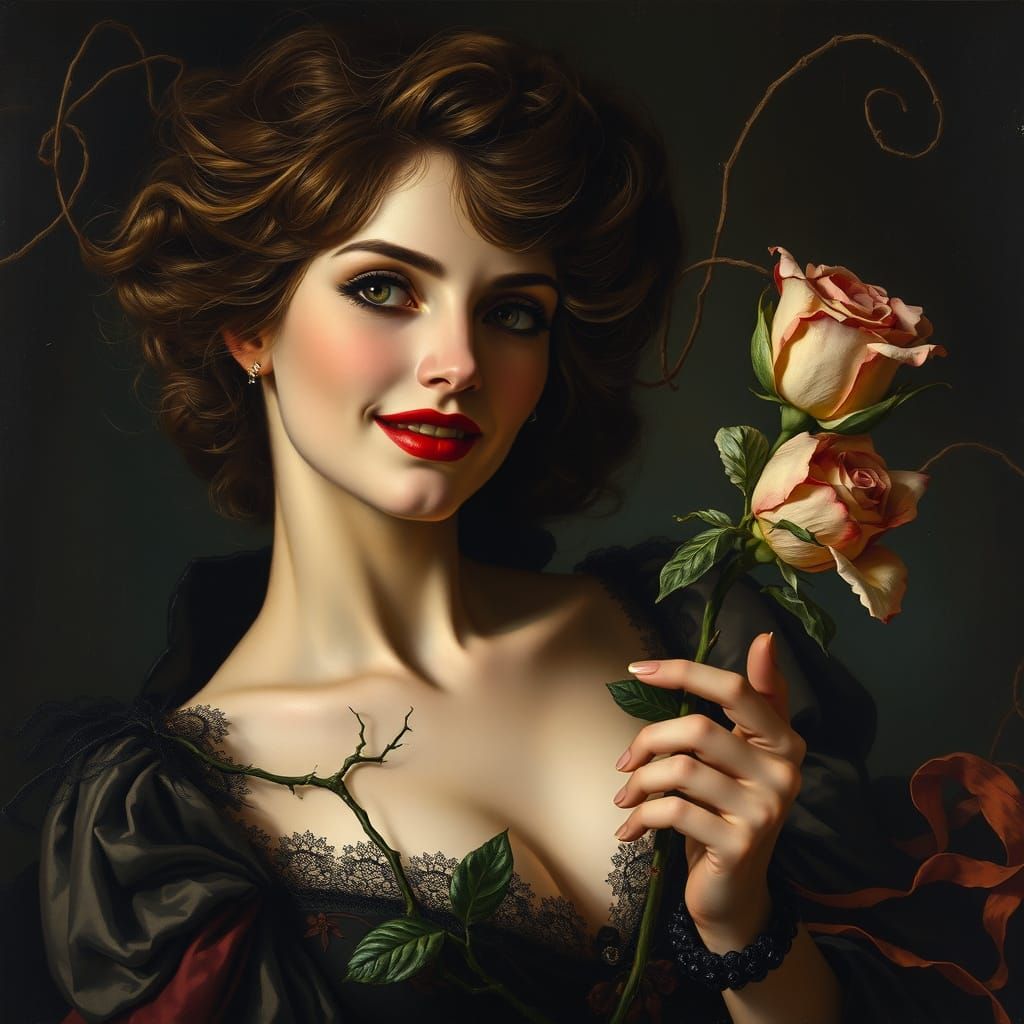 Decadent Symbolist Oil Painting of Mysterious Woman