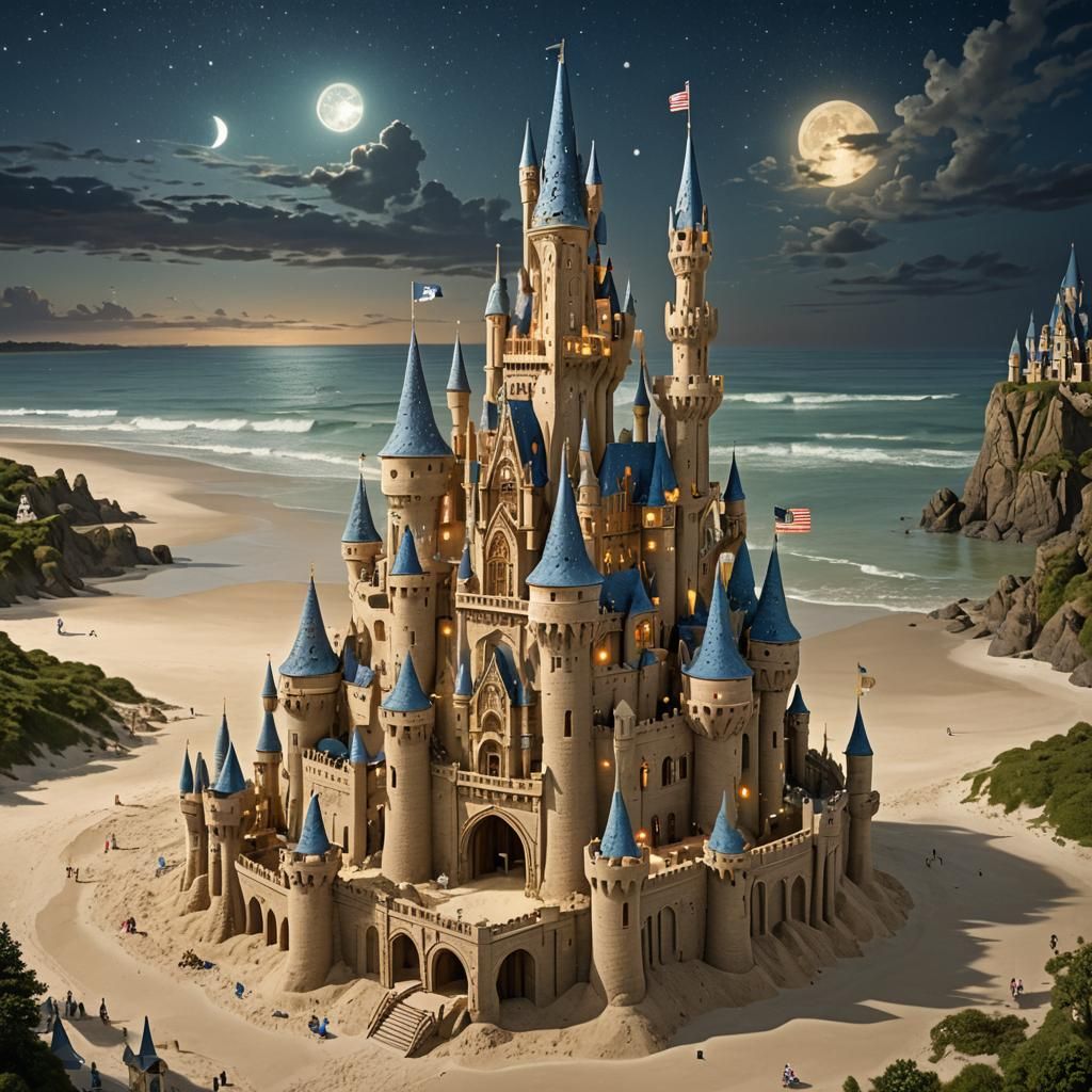 Fairytale Sand Castle Under Starlit Sky