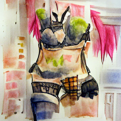 Punk Girl Lingerie Watercolor Concept Art
