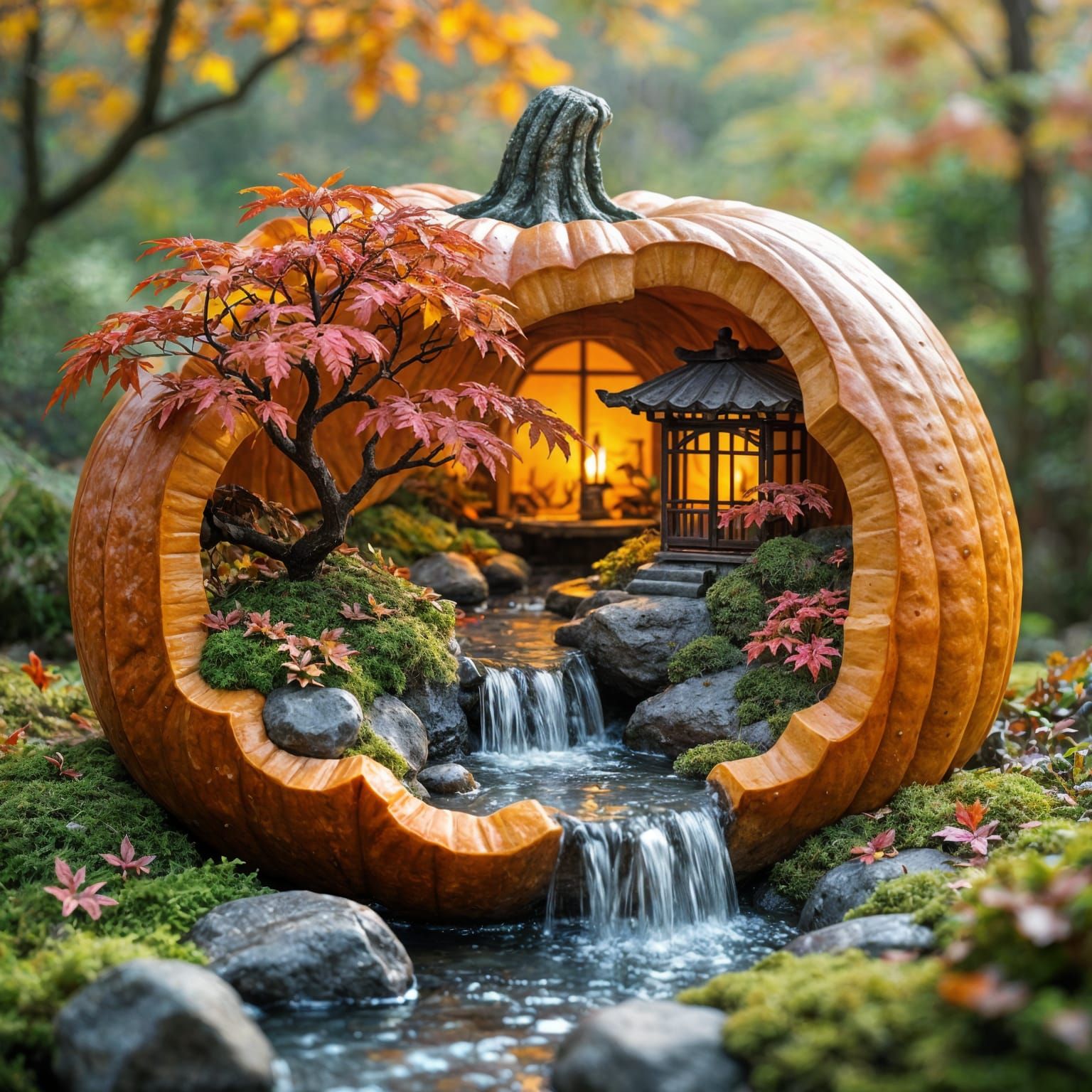 Autumn Japanese Garden Inside Pumpkin