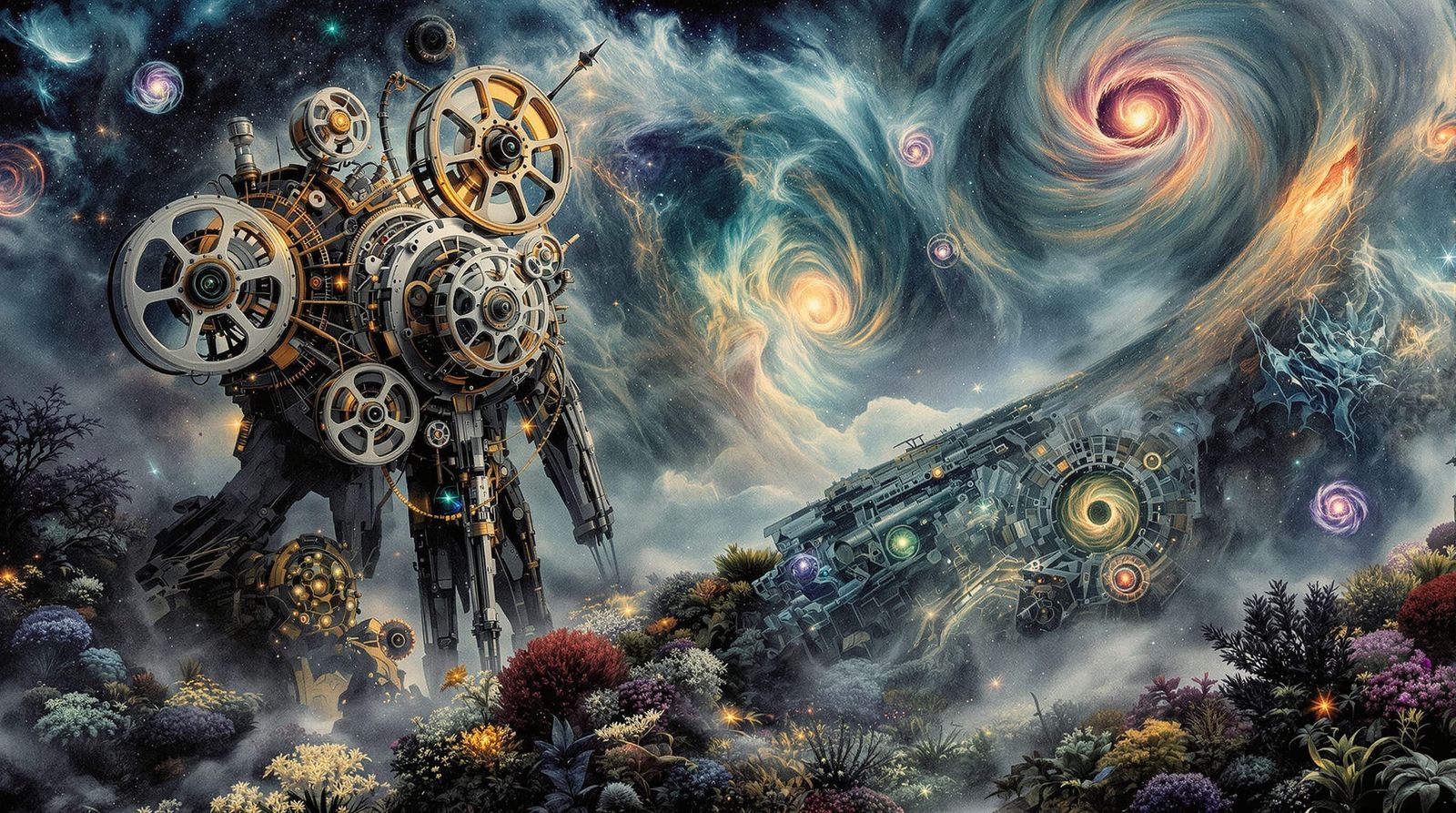 Surreal Mechanical Reels Unwind Fractal Nature