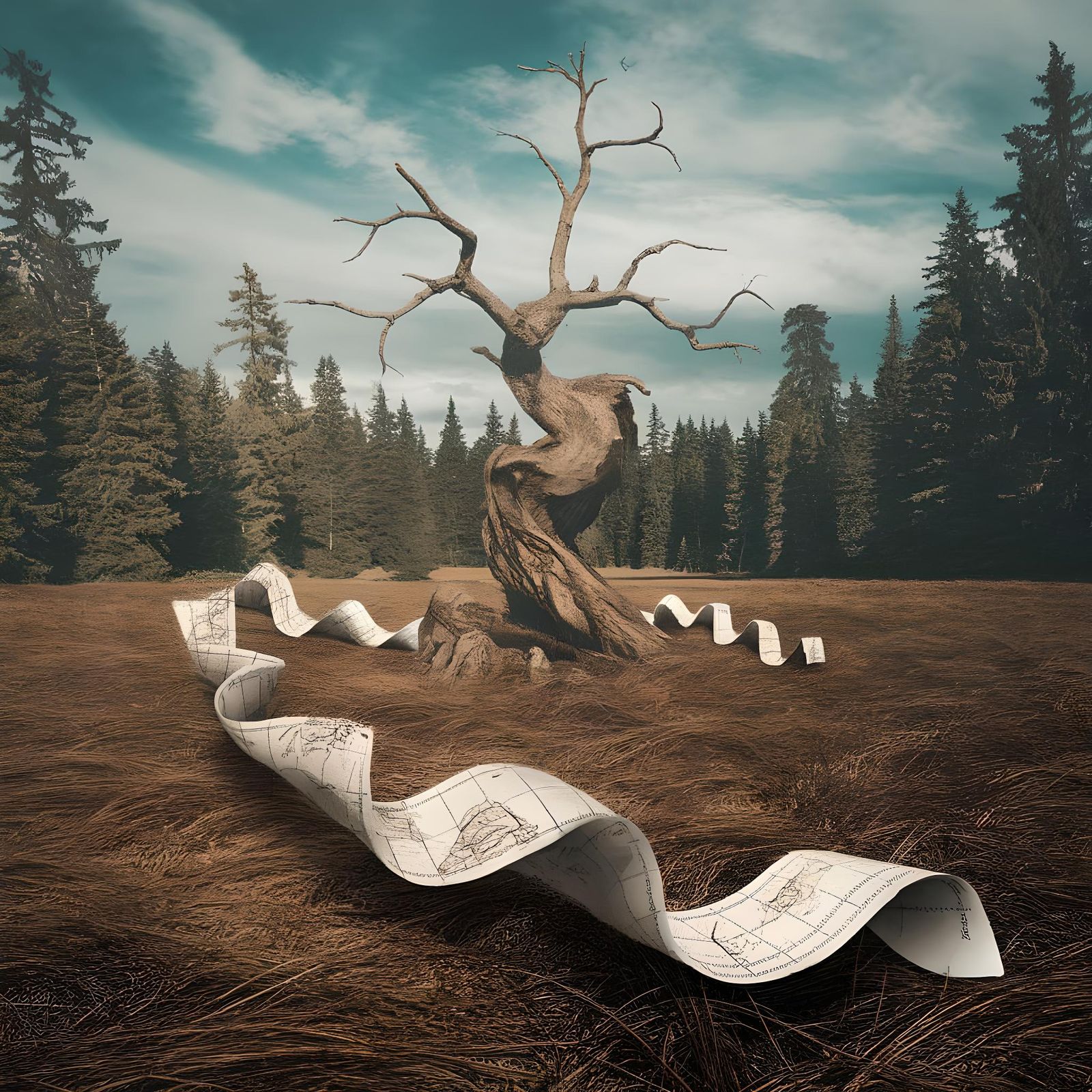 Macabre Forest Meadow with Devil's Tree