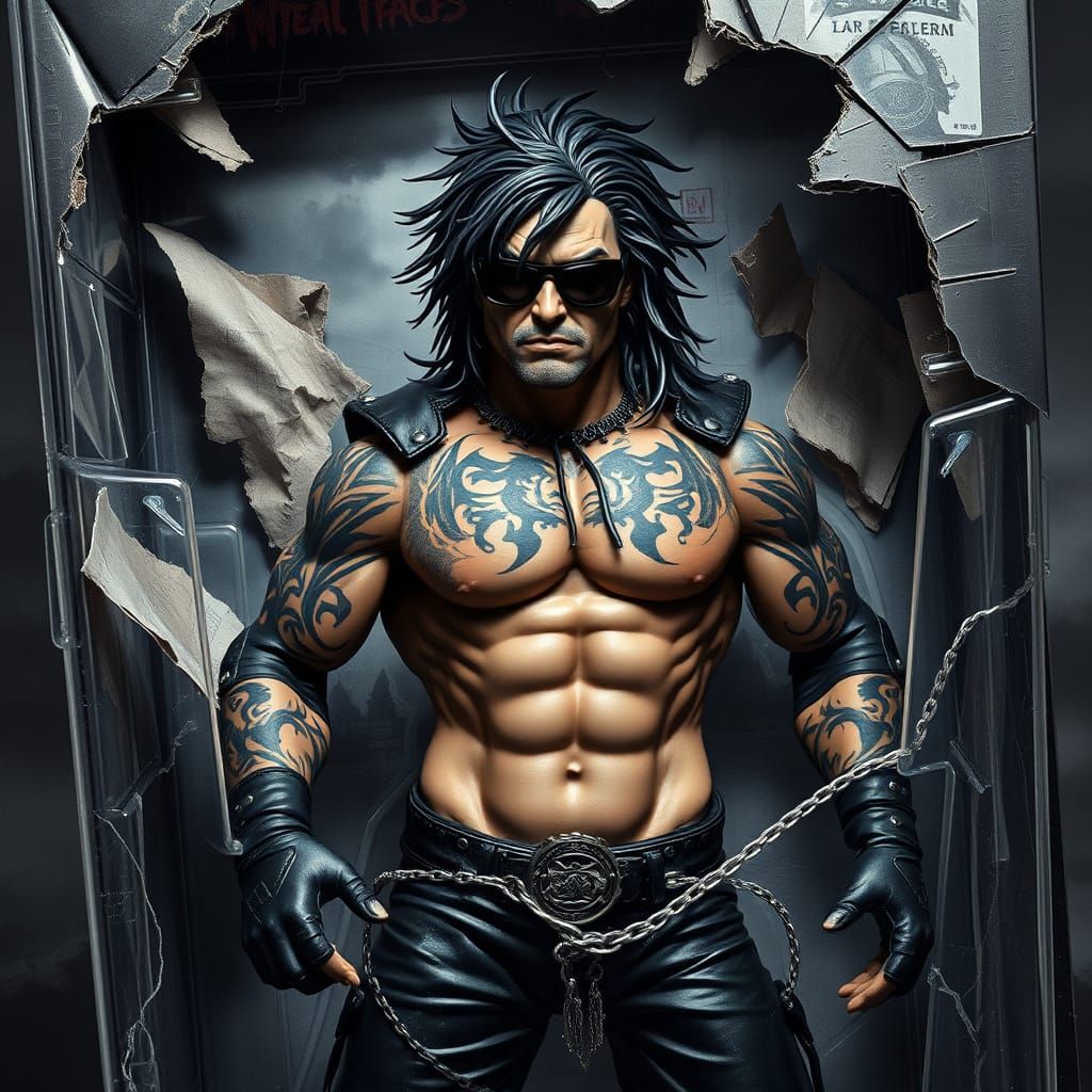 Male Wrestler Action Figure in Dark, Gothic Aesthetic