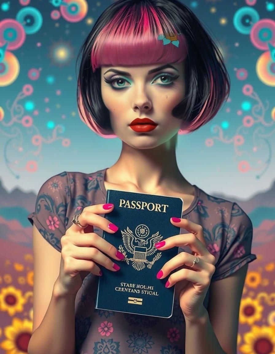 Pop Surrealism: Woman with Passport in Digital Art