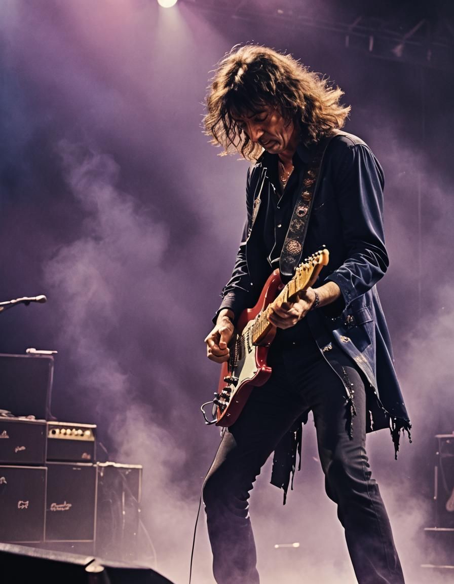 Rock Guitarist Smashes Guitar in Concert Photo