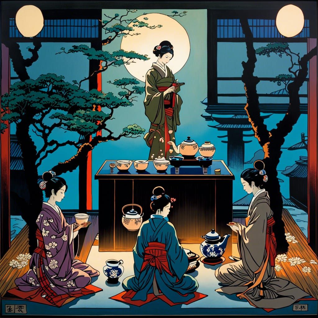 Japanese Tea Ceremony in Surreal Fantasycore Style