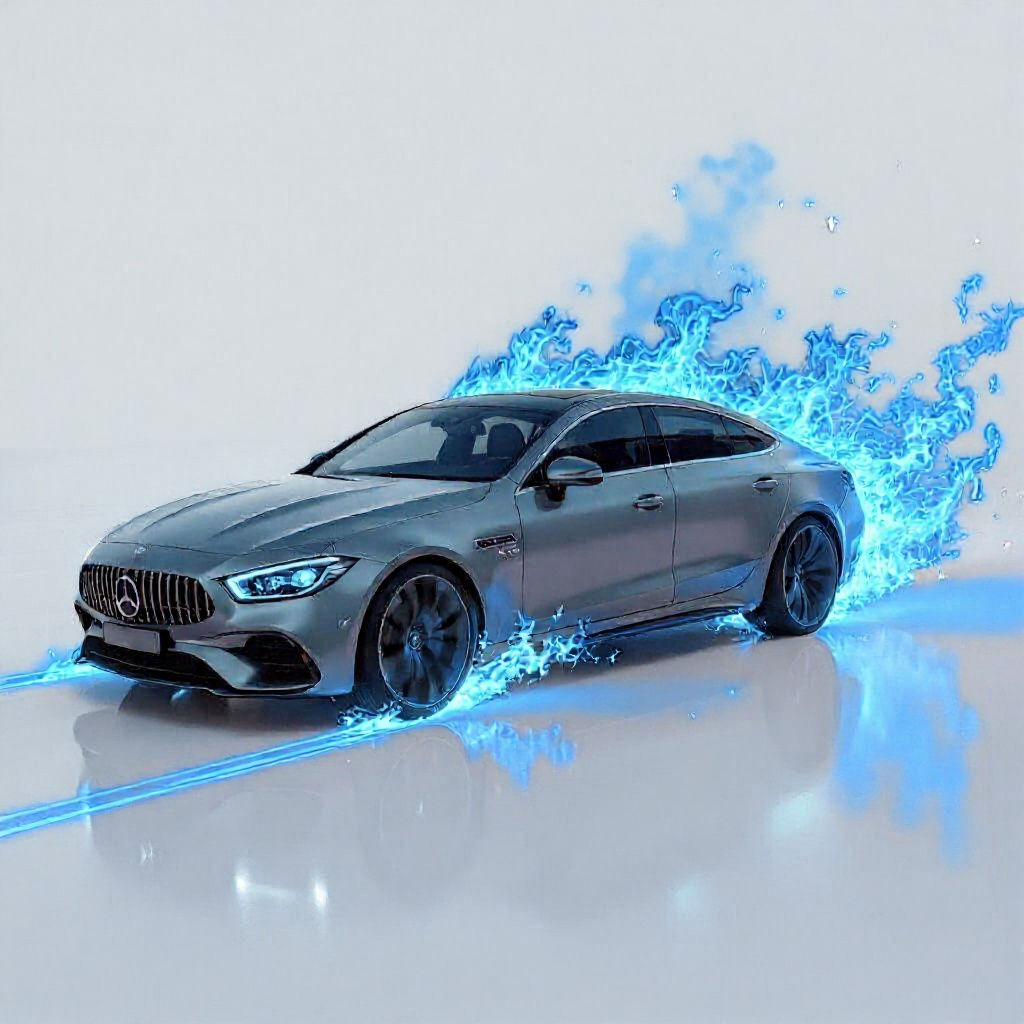Sleek Car Engulfed in Blue Flames