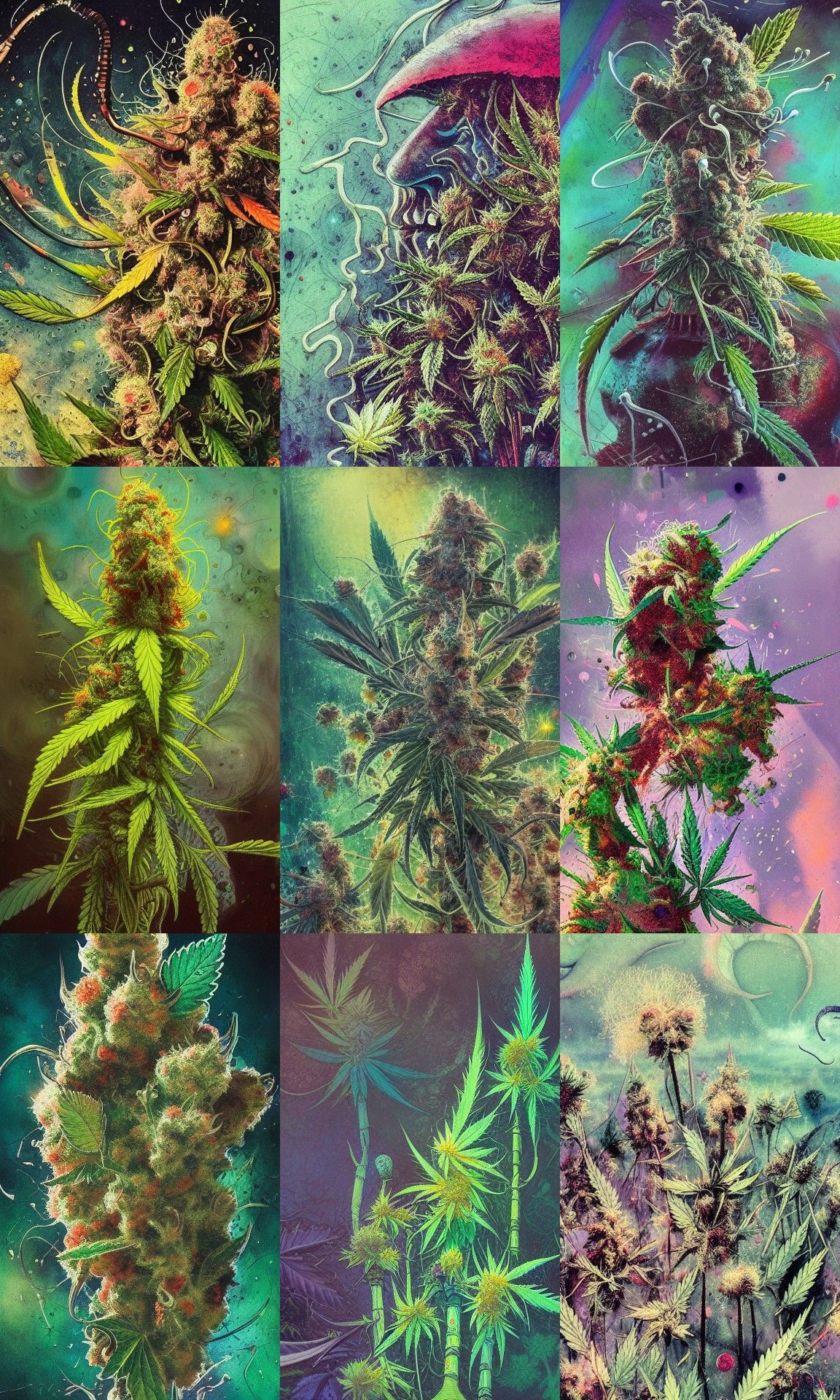 Trichome-Rich Cannabis in Mixed Media Style