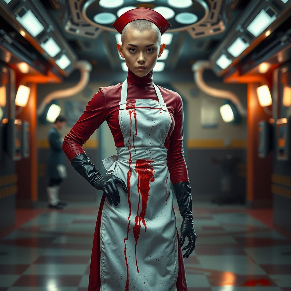 Bald Japanese Nurse in High-Tech Operating Theater