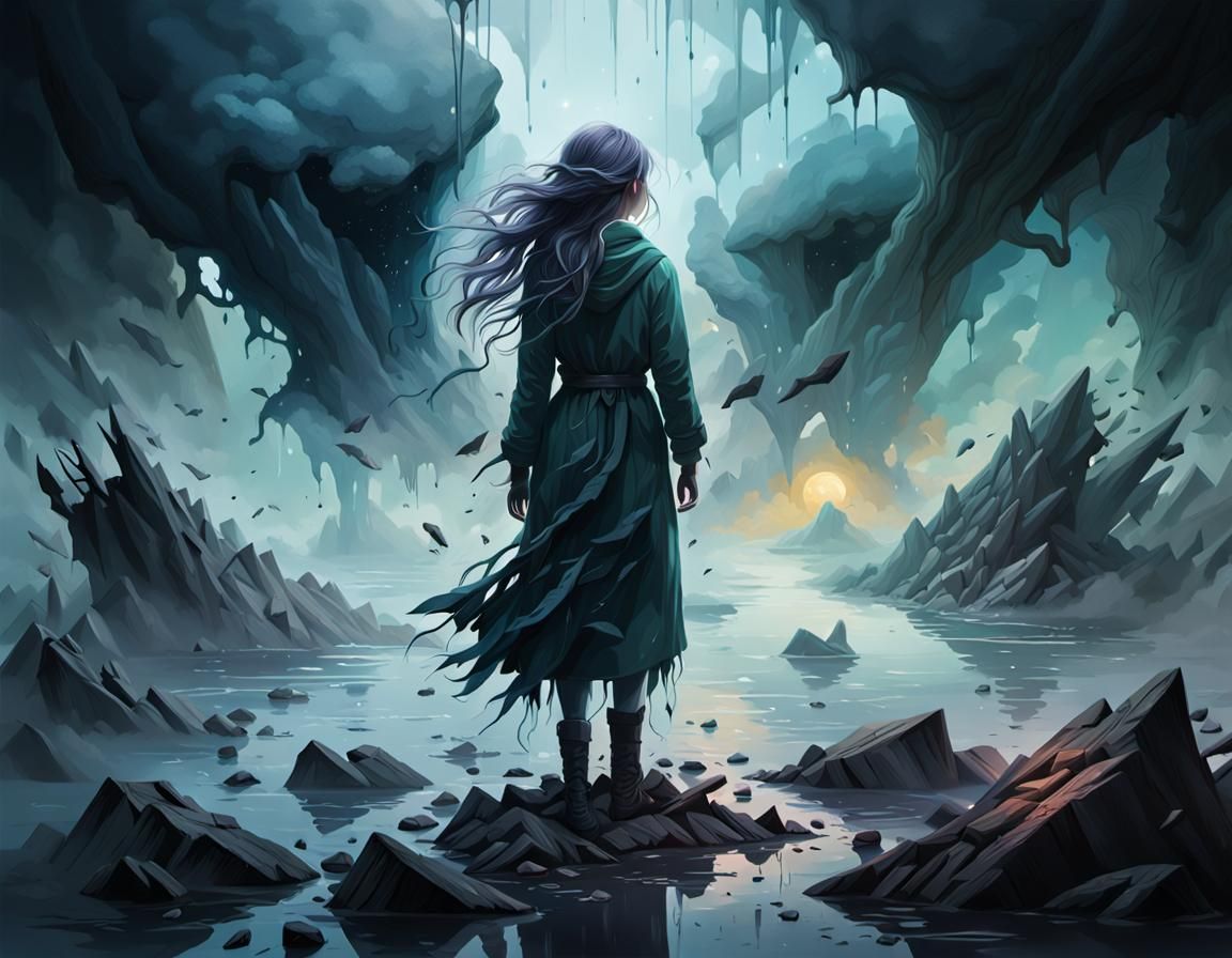 Realistic women's broken soul Shattered and sad in a sea of ...