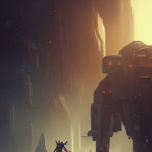 Robot Enters Time Machine in Dark Fantasy Style