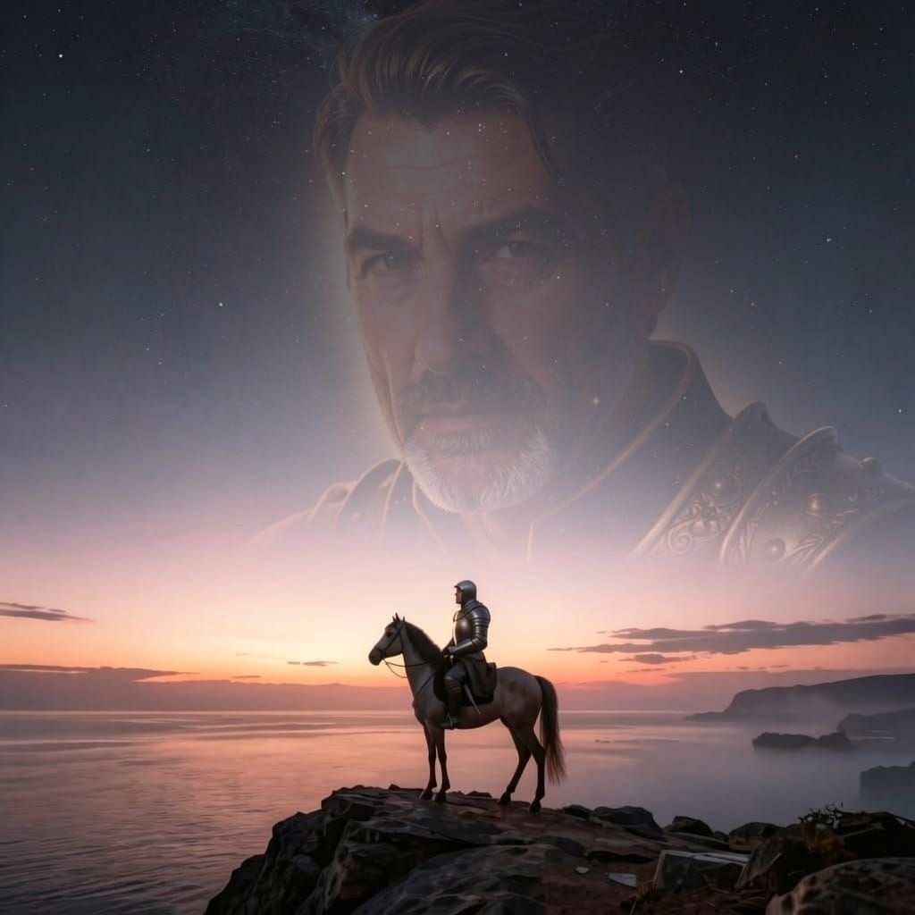 Warrior Queen on Horseback in Celestial Twilight