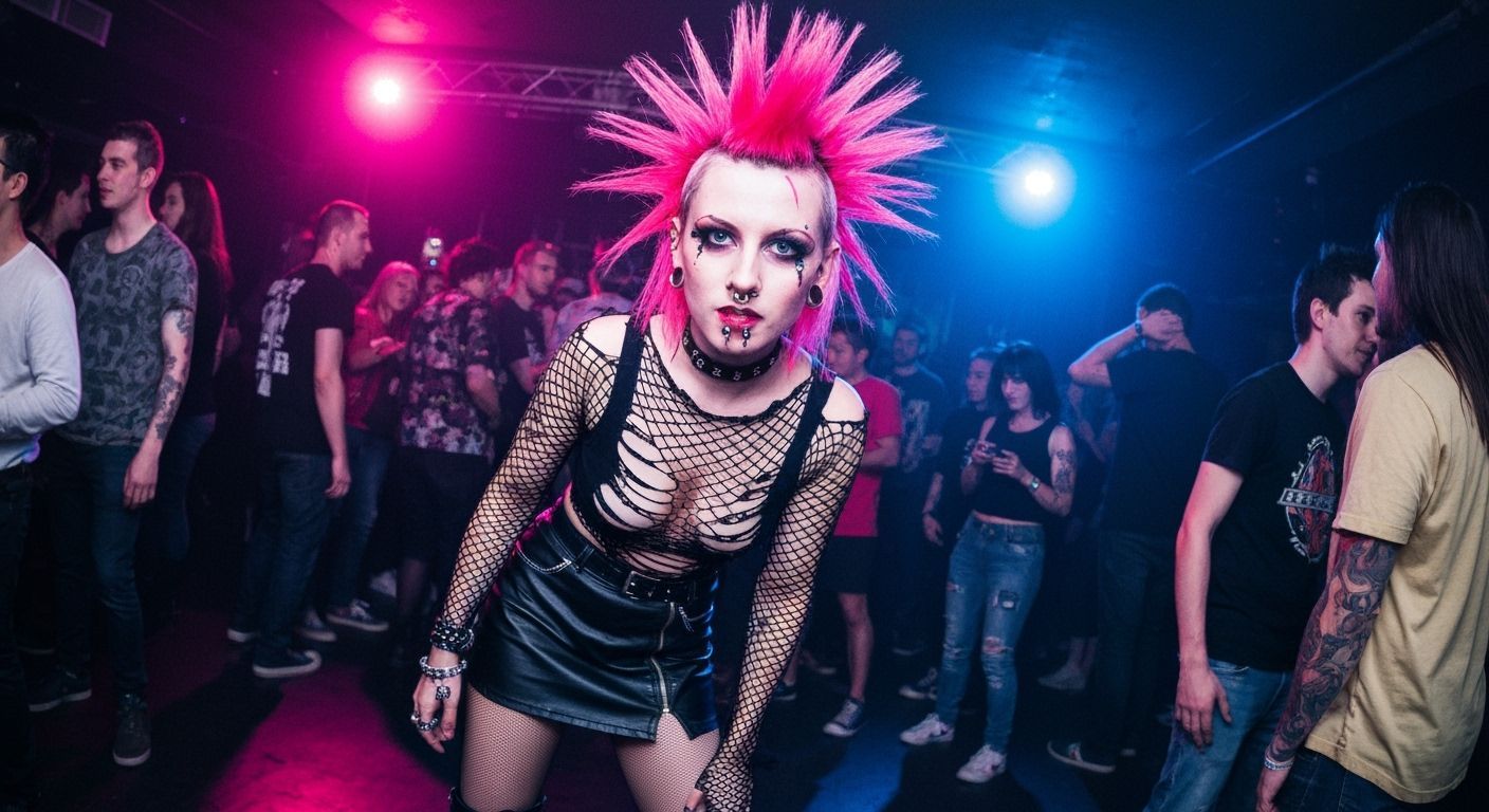 Punk Gyaru in Neon Club with Pink Mohawk