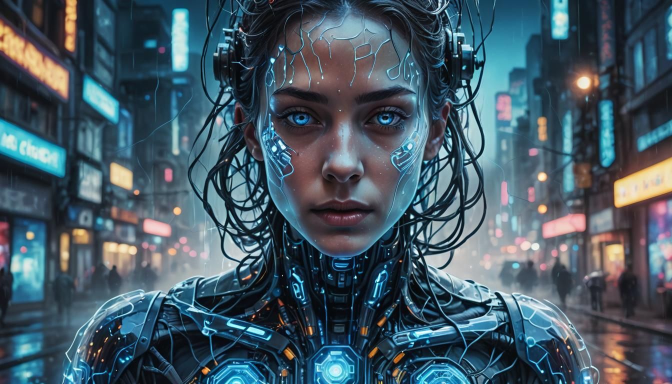 Surreal Tech Ghost Portrait in a Futuristic Cityscape