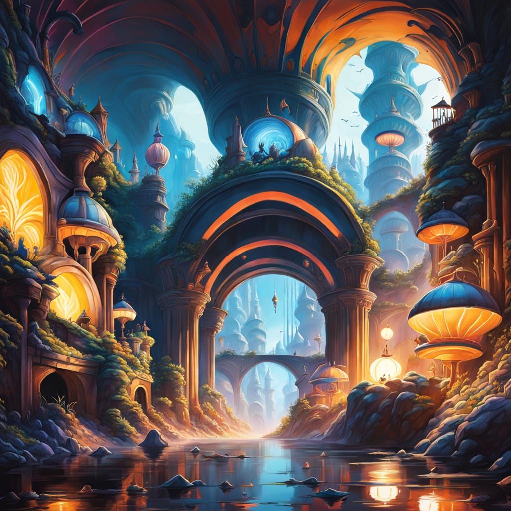 Fantasy Cave Cityscape in Dark Fantasy Style