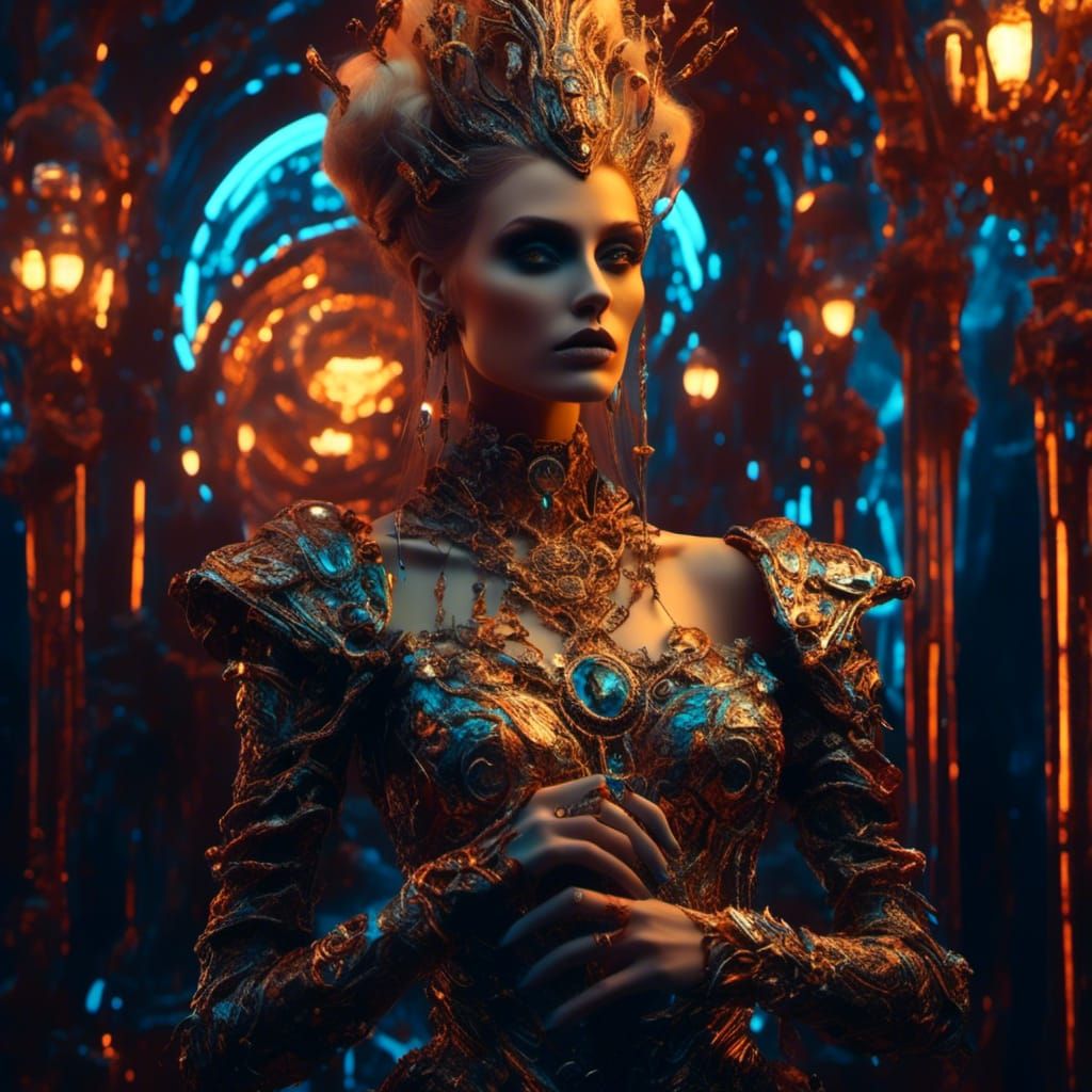 Woman in Futuristic Jewelry: A Hyperrealistic Digital Portra...