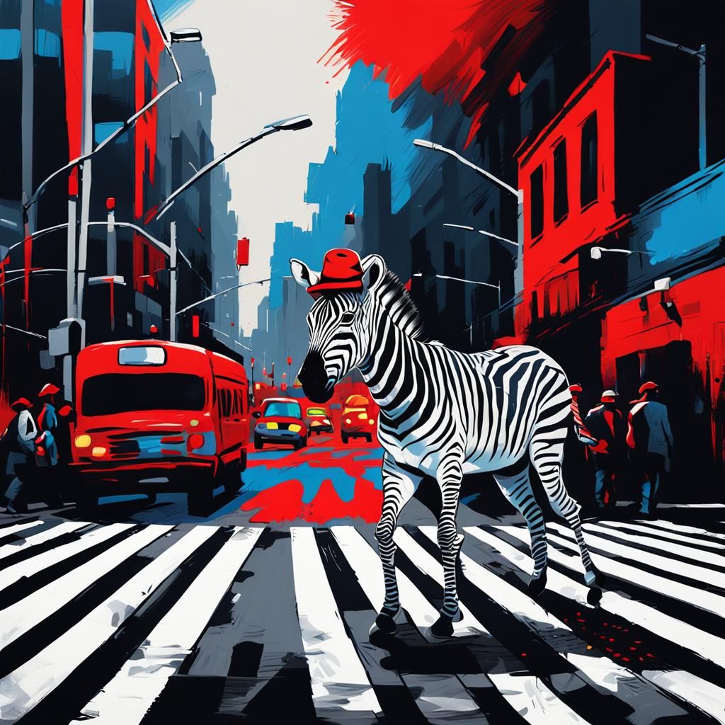 Zebra Crossing in Vibrant Basquiat Street Art