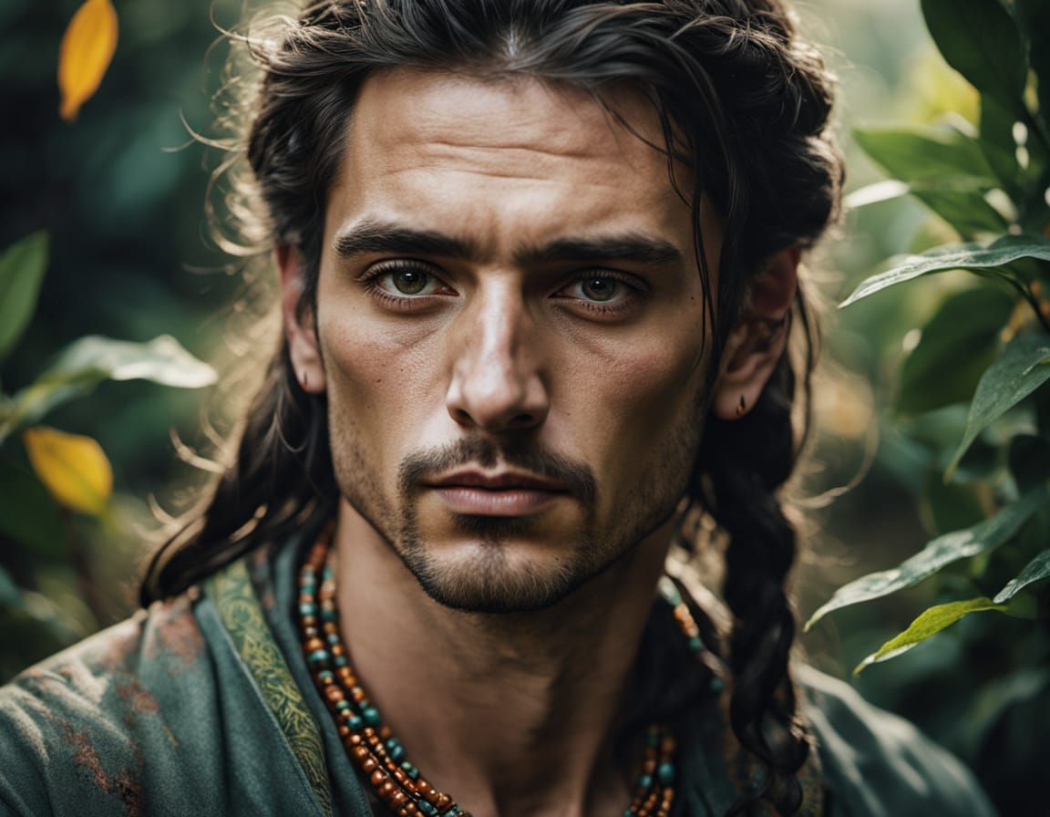 Hyperrealistic Portrait of a Young Man in Nature