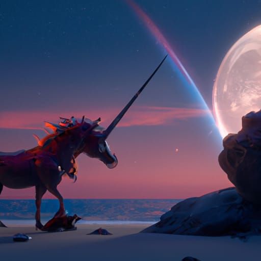 Bloodthirsty Unicorn's Beach Feast: Fantasy Concept Art