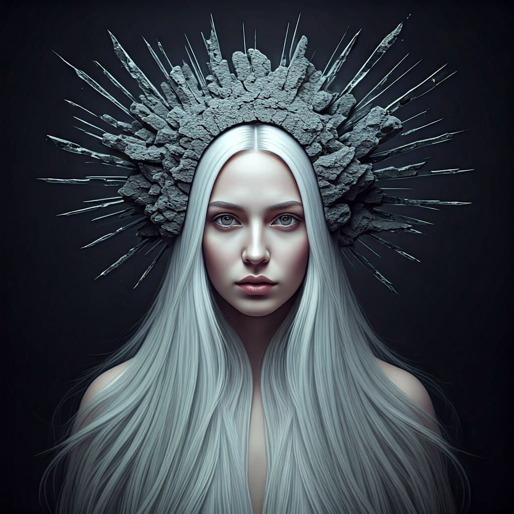 Mystical Woman with Mirror Headpiece in Surreal Style