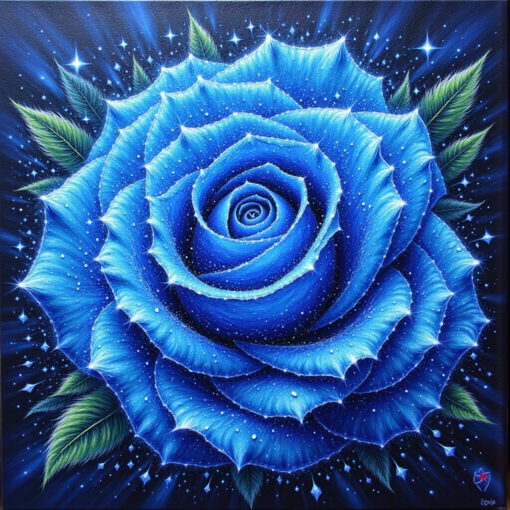 Blue Rose Sparkling: Neo-Impressionist Oil Painting