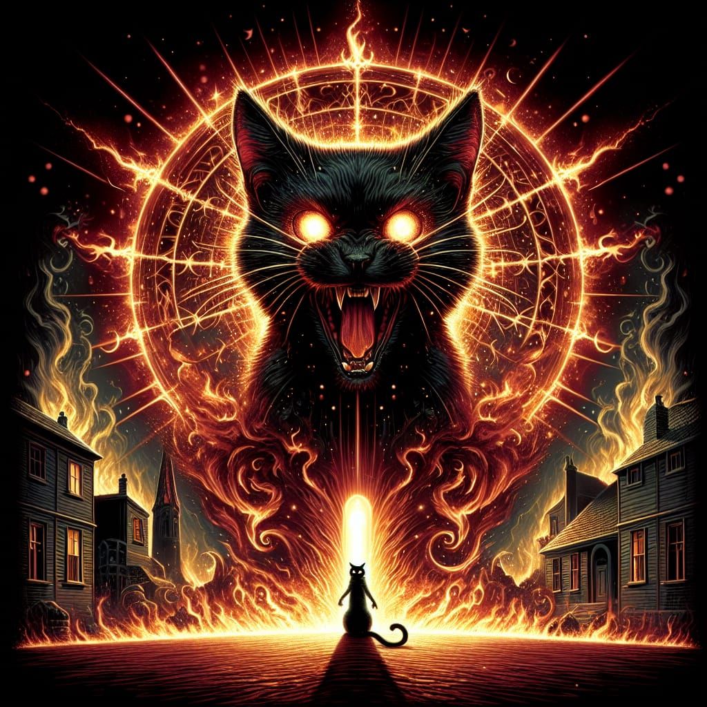 Terrifying Black Cat Radiating Evil Magic