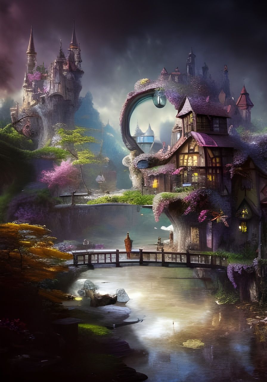 Fairytale Village Connected by Glass Bridges