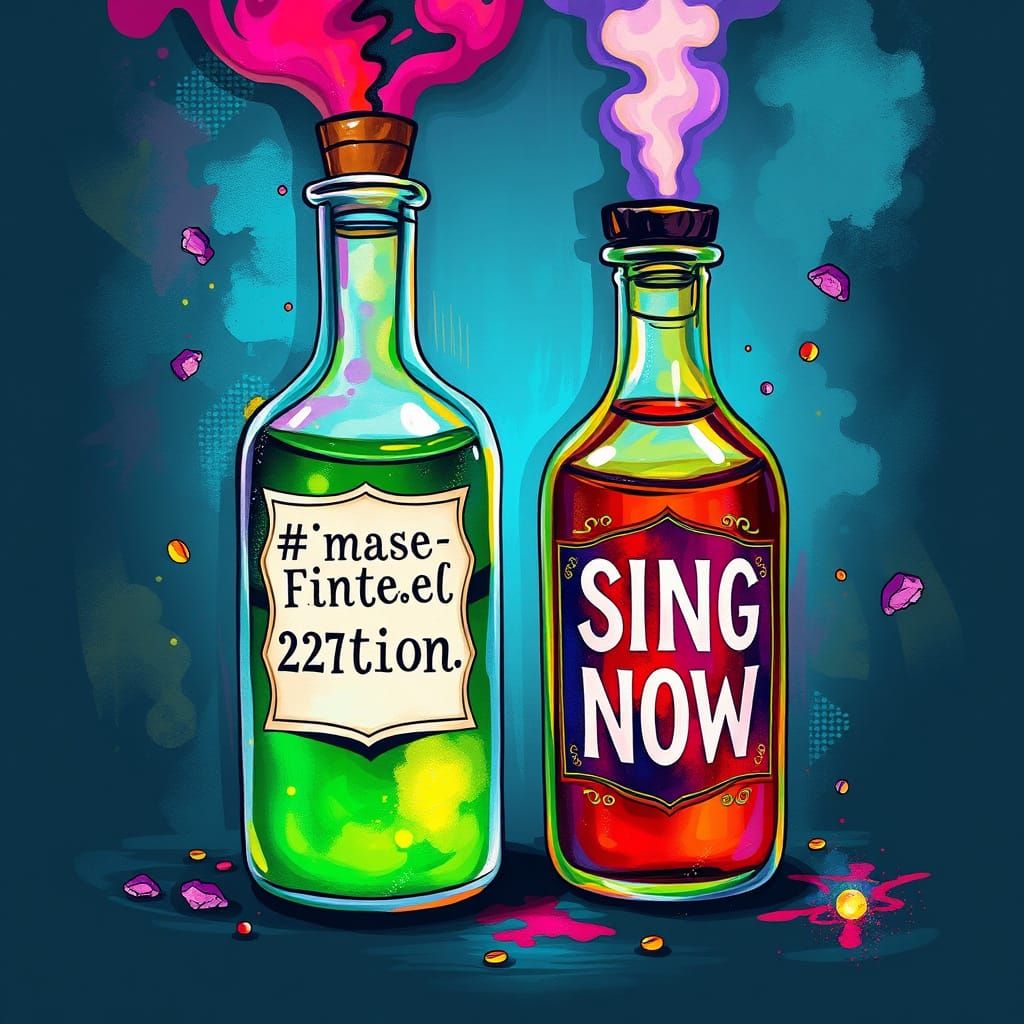 Colorful Magic Potions in Whimsical Airbrush Style
