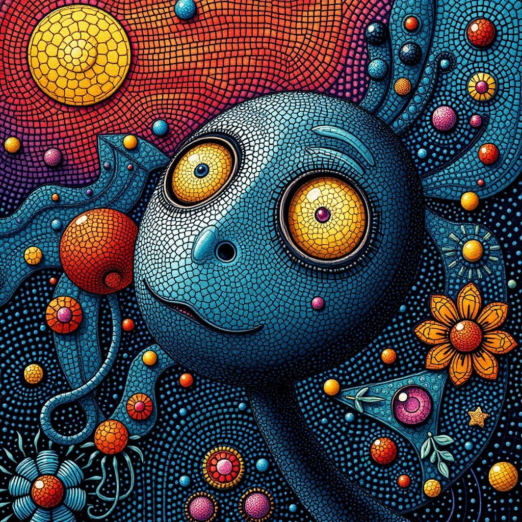 Whimsical Surreal Creature in Triadic Colors